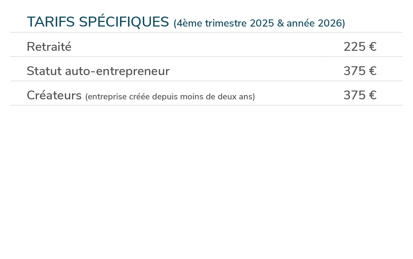 Grille Adhesion 2025-2026 5 trimestres - Tarifs spéciaux