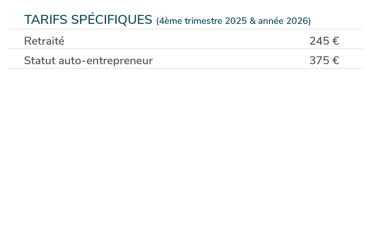 Grille Adhesion 2025-2026 5 trimestres - Tarifs spéciaux